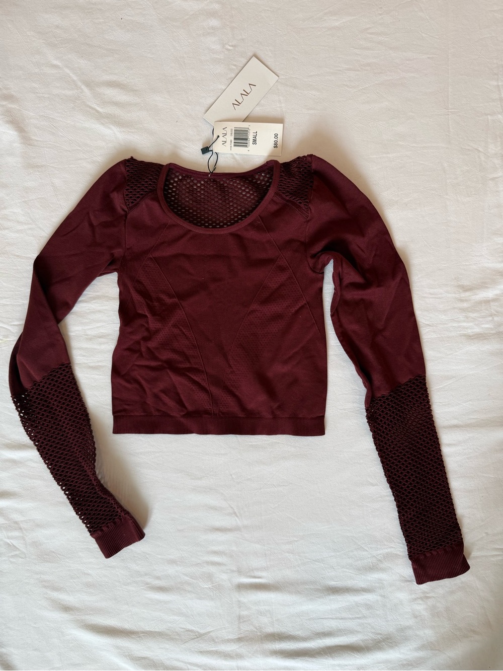 Alala Maroon Long Sleeve Mesh-Panel Top
